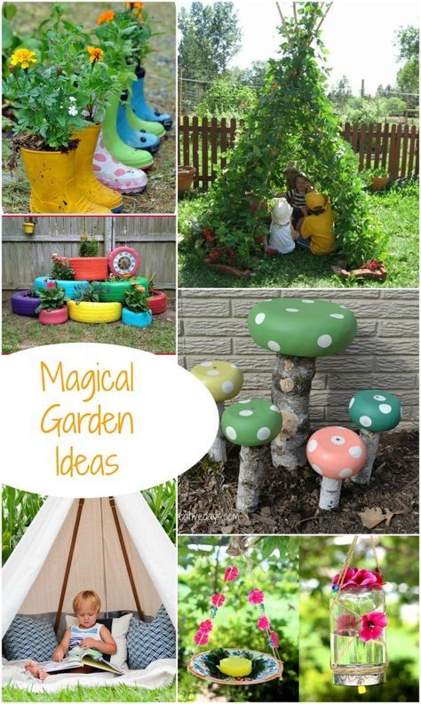 Turn your Garden into a Magical Play Space for children with these great ideas. Toddler Garden, Diy Garden Ideas, Reading Garden, Childrens Gardening, Play Garden, Beautiful Home Gardens, Sensory Garden, Kids Outdoor Play, Children's Garden