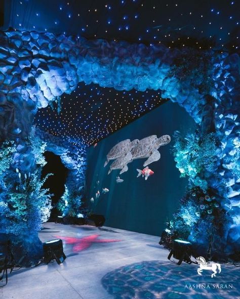 Under The Sea Wedding Decorations, Ocean Wedding Reception, Underwater Theme Party, Ocean Decorations, Ocean Theme Decor, Ocean Wedding Theme, Underwater Wedding, Underwater Party, Lost City Of Atlantis