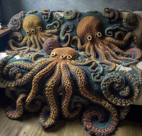 Octopus Blanket, Art Au Crochet, Lovey Pattern, Crochet Octopus, The Octopus, Crochet Hexagon, Textile Fiber Art, Crochet Cross, Fun Crochet Projects