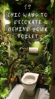 Jungle Toilet Design, How To Decorate A Water Closet, Accent Wall Behind Toilet, Waxing Suite, Toilet Closet Ideas, Jungle Bathroom Ideas, Wall Behind Toilet, Water Closet Ideas, Water Closet Decor