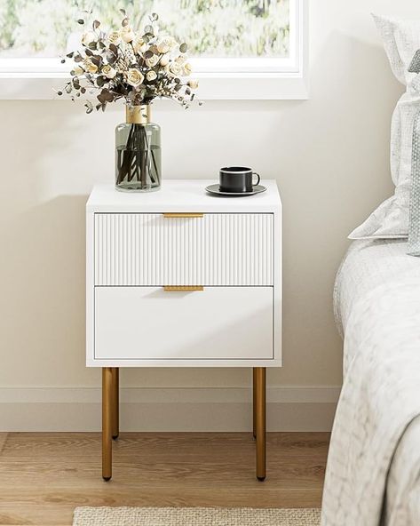 Night Stands Bedroom Bedside Tables, White And Gold Nightstand, White Night Stand, Night Stands Bedroom, Luxury Bedside Table, Minimalist Bedroom Furniture, Shelf For Bedroom, Bedside Furniture, Small Bedside