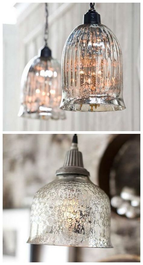 Decorating With Mercury Glass Ideas, Painted Glass Lamp Shades, Faux Mercury Glass Diy, Mercury Glass Chandelier, Mercury Glass Pendant Light, Mercury Glass Lighting, Mercury Glass Mirror, Décoration Diy, Glass Light Fixtures