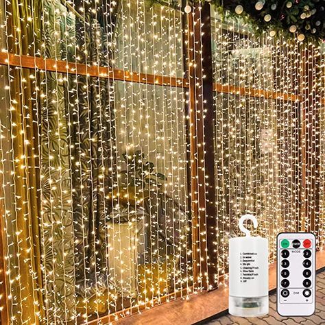 Christmas Light Curtains, Waterfall Lights, Patio Wedding, Led Curtain Lights, String Curtains, Led Curtain, Lights For Bedroom, Bedroom Patio, Curtain String Lights