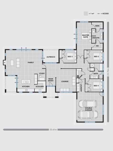 Platinum Series House Plans | Platinum Homes New Zealand East And West Wing House Plans, Bedrooms On One Side House Plans, New Zealand Architecture, Home Design Floor Plans, Bedroom Floor Plans, Casa Container, House Blueprints, Kitchen Plans, 4 Bedroom House