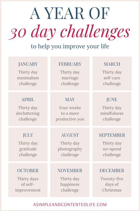 Want to improve your life this year? Try these fun and easy 30-day challenges! Practice gratitude and mindfulness, declutter your home, take more photos, ramp-up your self-care and learn how to be more present. 30 Days Learning Challenge, 30day Challenge Ideas, 30 Days Good Habits Challenge, Try Something New Challenge 30 Day, 30 Day Challenge Learn Something New, 30 Day Adulting Challenge, 30 Day Lifestyle Challenge, 30 Days Wellness Challenge, Best 30 Day Challenge