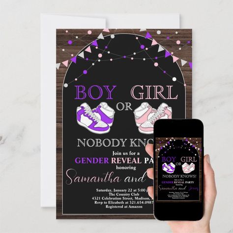 Sneaker Ball, Gender Reveal Invitations, Pink Sneakers, Gender Reveal, Created By, Stars, Purple, Sneakers, Pink