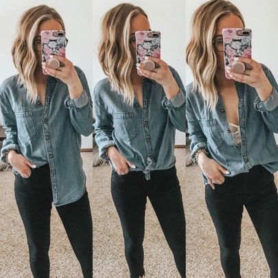 Raw Hem Jeans, Instagram Outfits, Hem Jeans, Weekend Wear, Chambray Shirt, Basic Style, Outfit Details, Affordable Fashion, Denim Shirt