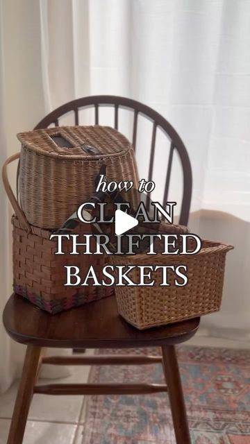 Shoe Basket Ideas, Thrift Gift Basket Ideas, Decorating Baskets Ideas, How To Clean Wicker Baskets, Wooden Basket Decor, Thrifted Gift Basket, Wicker Basket Ideas, Thrifted Basket Wall, Wire Basket Decor Ideas