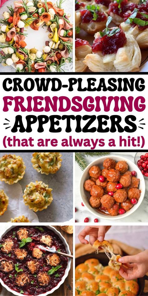 Easy friendsgiving appetizers for a dinner party, work potluck, or happy hour. These friendsgiving finger food ideas, dip recipes, fall appetizers, and snack platters feed a crowd. Easy Apps For Friendsgiving, Appetizer For Friends Party, Friendsgiving Happy Hour, What To Bring To A Friendsgiving, Quick Friendsgiving Recipes, Finger Food Thanksgiving Party, Friendsgiving Food Ideas Appetizers, Things To Bring To Friendsgiving, Friendsgiving Finger Foods