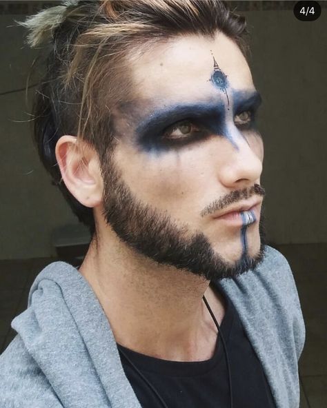 Warlock Face Paint, Warlock Makeup Men, Mens Warlock Makeup, Post Apocalyptic Makeup Male, Viking Warpaint Men, Druid Makeup Men, Dark Fae Costume Men, Warrior Face Paint Men, Mens Demon Makeup