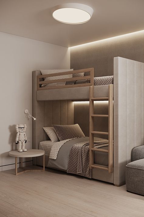 MIRA on Behance Modern Bunk, Bunk Bed Rooms, Kids Bed Design, Bunk Beds Built In, Kids Room Interior Design, Bunk Rooms, Bunk Bed Designs, Kids Bedroom Inspiration, Skiathos