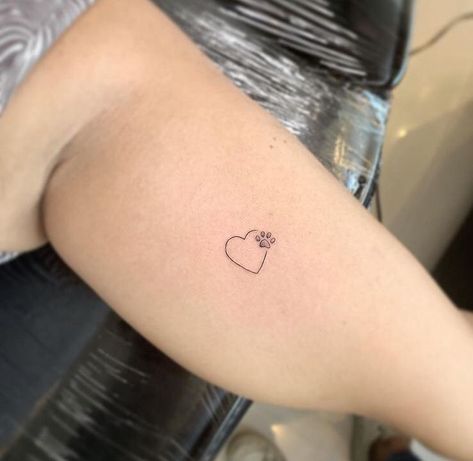 Minimalistic Paw Tattoo, Dainty Dog Paw Tattoo, Paw Print In Heart Tattoo, Small Paw Tattoos For Women, Fine Line Paw Print Tattoo, Paw Tattoos For Women, Minnie Tattoo, Small Dog Tattoos, Kitten Tattoo