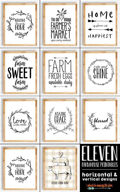 11 Farmhouse Printables: Each of these black and white prints is available in both horizontal and vertical options, as well as both 5x7" and 8x10" sizes. Farmhouse Stencils Free Printable, Cricut Farmhouse Signs, Farmhouse Sayings For Signs, Farmhouse Signs Sayings, Farmhouse Printables Free, Farmhouse Sign Ideas, Diy Farmhouse Decorating Ideas, Free Farmhouse Printables, Farmhouse Decor Signs