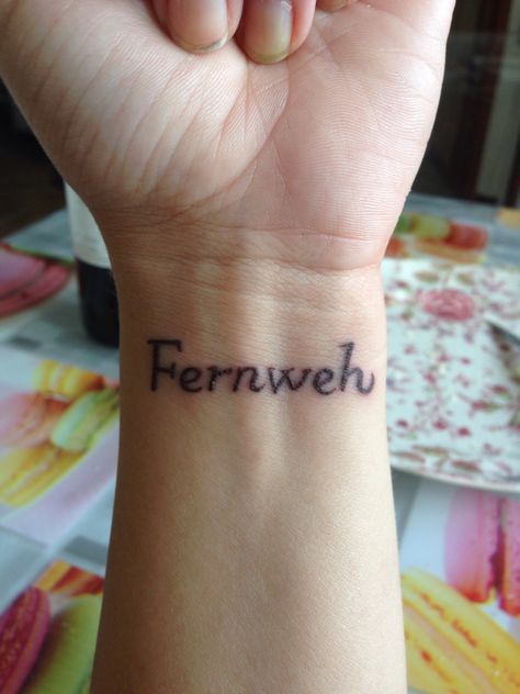 Fernweh (pronounced feirn-vay) a German word that means a longing for far away places. I love my new tattoo! German Tattoo Ideas, Matching Family Tattoos, Symbol For Family Tattoo, Germany Tattoo, German Tattoo, German Word, Family Tattoo Designs, Red Tattoos, Tattoo Meaning