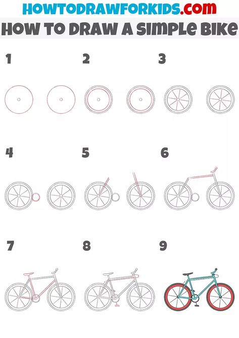 Simple Bike, Learn To Sketch, Bike Drawing, Easy Drawing Tutorial, Drawing Tutorials For Kids, Drawing Tutorial Easy, Easy Drawing, Learn How To Draw, Craft Tutorials