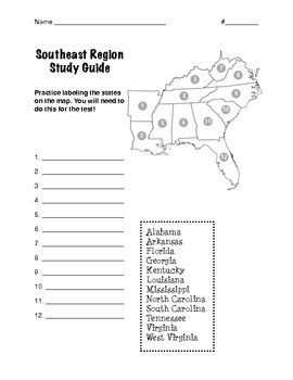 Southeast Region Map, Regions Of The United States, United States Regions, United States Geography, Us Regions, State Abbreviations, 3rd Grade Social Studies, Geography Worksheets, 4th Grade Social Studies