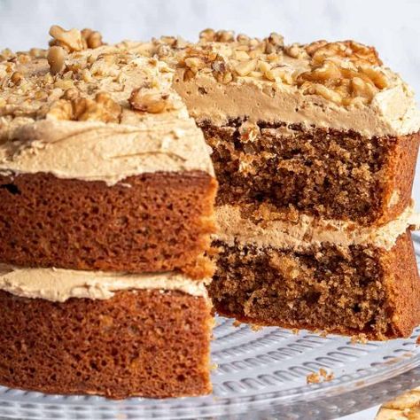 Gluten-free Coffee & Walnut Cake Recipe - BEST EVER! (low FODMAP + dairy-free option) - Becky Excell | Gluten Free Food Blog | Coeliac friendly + Dairy Free Recipes Coffee Walnut Cake, Walnut Cake Recipe, Classic Coffee Cake, Gluten Free Coffee, Coffee And Walnut Cake, Resipi Kek, Walnut Cake, Homemade Cake Recipes, Coffee Cake Recipes