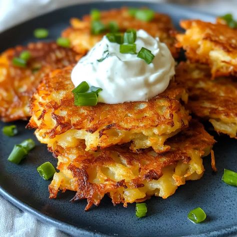 Easy Potato Latkes Recipe - avarecipes.com Potato Latkes Easy, Potato Latkes Recipe, Latkes Recipe, Potato Latke Recipe, Potatoes And Onions, Potato Latkes, Matzo Meal, Grated Potato, Jewish Food