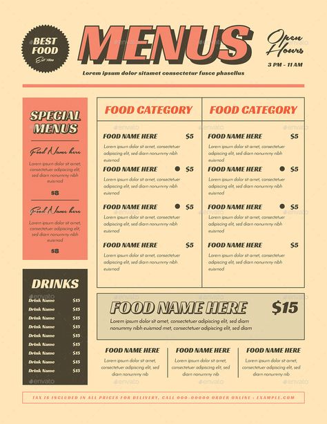 Retro Menus #Retro, #Menus Industrial Menu Design, Y2k Menu Design, Diner Menu Design, Aesthetic Menu Design, Retro Menu Design, Menu Layout Design, Vintage Menu Design, Menu Graphic Design, Menus Design