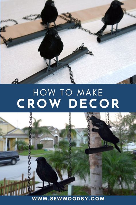 Elevate your Halloween decor with these eerily lifelike homemade crows-in-waiting that add a spooky touch to your home’s ambiance. You’ll learn how to craft these crows-in-waiting easily with my step-by-step guide. Diy Crow Halloween Decorations, Diy Crows Halloween, Halloween Crows Decorations, Halloween Crow Decor, Crow Party, Halloween Crows, Crow Halloween, Matte Spray Paint, Rustoleum Spray Paint