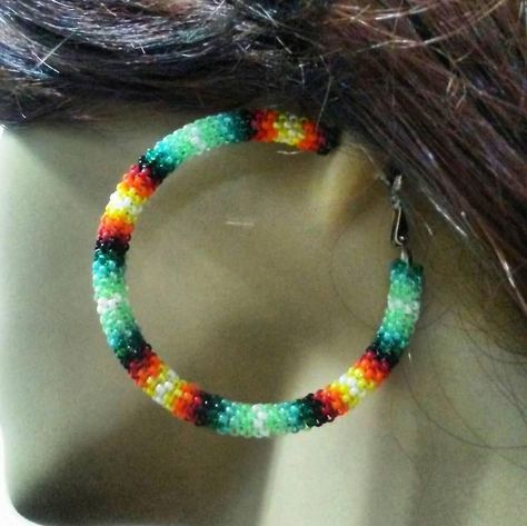 Hoops Hoop Earrings Beaded Hoops Beaded Hoop Earrings | Etsy Beaded Keychains Patterns, Native Beading, Beaded Stuff, Earrings Patterns, Jewerly Beads, Big Hoop Earrings, Beading Techniques, Beaded Earrings Patterns, Beading Ideas