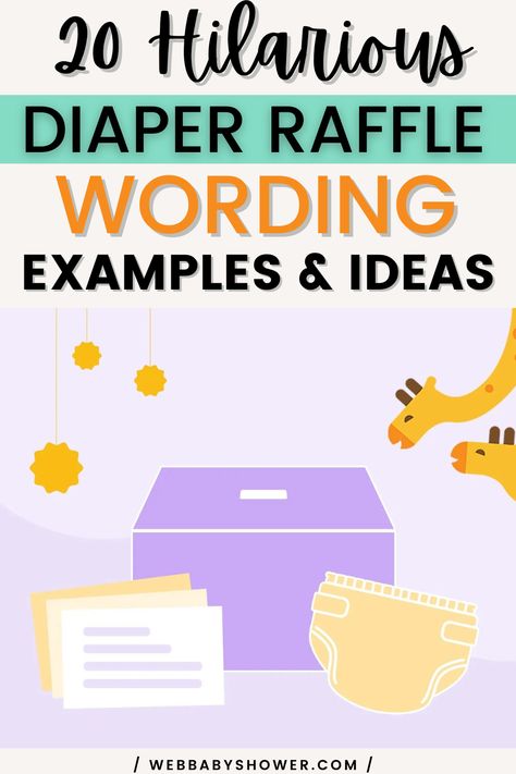 A diaper raffle is a game in which guests earn raffle tickets by bringing packs of diapers to your baby shower. The more packs they bring, the more tickets they earn. You’ll draw one of the tickets during the shower and give the winner a prize. Check out these 20 funny diaper raffle wording ideas to set up a successful and hilarious baby shower game! #diaperrafflebabyshowergame #funnybabyshowergames Diaper Fund Ideas, Baby Shower Raffle Ideas, Diaper And Wipe Raffle, Diaper Raffle Prize Ideas, Diaper Raffle Prizes Ideas, Online Baby Shower Games, Diaper Raffle Invitation, Raffle Ideas, Easy Baby Shower Games