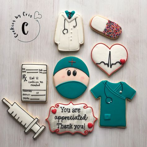 Surgeon Cookies Decorated, Doctor Royal Icing Cookies, Doctor Day Cookies, Doctors Day Cookies, Medical Themed Cookies, Doctor Cookies Med School, Surgery Cookies Decorated, Doctor Cookies Decorated, Healthcare Cookies