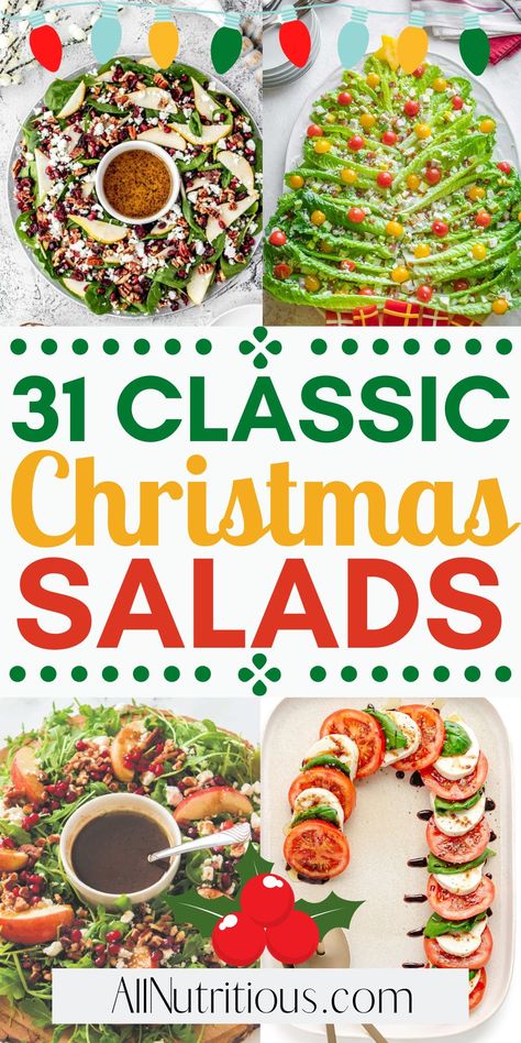 Discover the best salad recipes to add a healthy touch to your festive table! A perfect blend of Christmas food ideas with vibrant, fresh and scrumptious ingredients. Great meals for family dinners and sure to impress! Enjoy these holiday recipes! Meals For Family Dinners, Salad Recipes Holidays, Christmas Fruit Salad, Meals For Family, Christmas Pasta, Christmas Party Menu, Christmas Food Ideas, Winter Fruit Salad, Christmas Salad Recipes