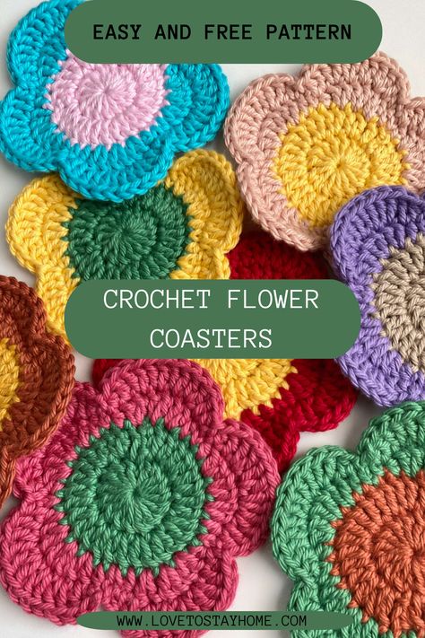 Beautiful crochet flower coasters Crochet Coasters Pattern Free, Granny Square Coasters Free Pattern, Crochet Decor Patterns Free, Crochet Flower Coasters Free Pattern, Crochet Christmas Coasters, Scrubbies Crochet, Crochet Cup Coaster, Make Step By Step, Crochet Blanket Diy