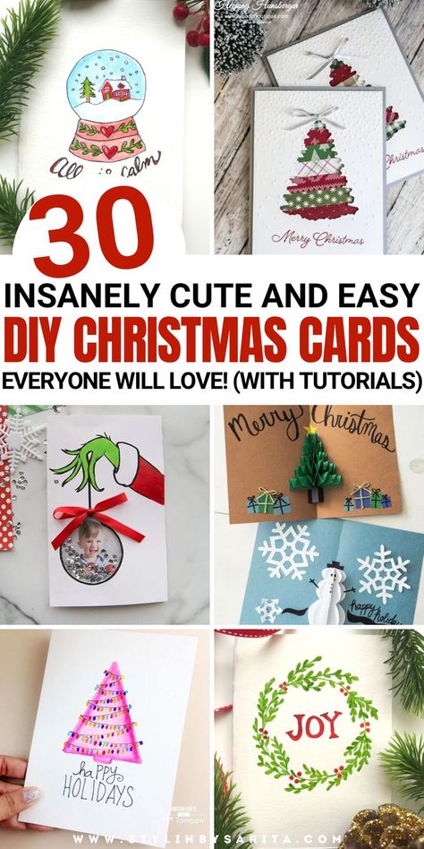 homemade Christmas cards Easy Diy Xmas Cards, Cute Diy Christmas Cards, Christmas Cards Handmade Easy, Easy Diy Christmas Cards, Funny Christmas Cards Diy, Xmas Cards Diy, Christmas Card Collage, Diy Christmas Cards Easy, Pop Up Christmas Cards