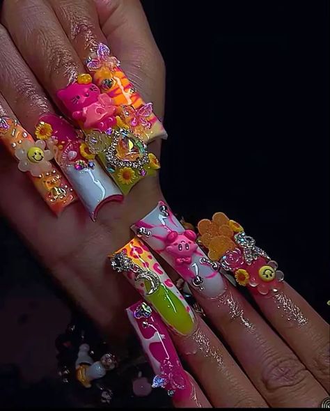 Junk Nailzz 🍡🍬🍭 | Gallery posted by Keesh  | Lemon8 Graffiti Nails, Being Extra, Junk Nails, Hard Nails, Duck Nails, Colored Acrylic Nails, Hello Kitty Nails, Short Square Acrylic Nails, Exotic Nails