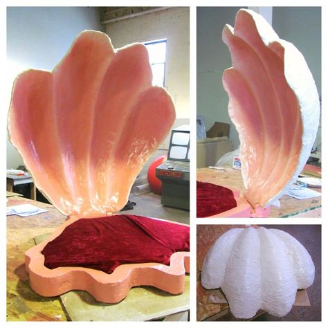 Giant clam shell prop for a night club - Illumivation Studios                                                                                                                                                                                 Más Diy Cardboard Clam Shell, Paper Mache Clam Shell, Diy Clamshell Prop, Diy Giant Seashell Prop, Diy Giant Clam Shell Prop, Giant Clam Shell Diy, Giant Clam Shell Decor, Diy Clam Shell Prop, Diy Clam Shell