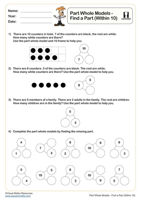 Part Whole Model, Number Bonds Grade 1 Worksheets, Ks3 Maths Worksheets, Year 9 Maths Worksheets, Ks1 Maths Worksheets, Year 8 Maths Worksheets, Year 5 Maths Worksheets, Year 7 Maths, Year 6 Maths Worksheets