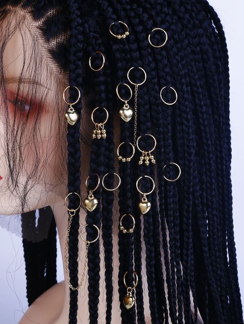 Gold Casual Collar  Zinc Alloy  Hair Ring Embellished   Women Accessories Gold Hair Accessories Black Women, Braids Hair Accessories, Hair Accessories For Braids, Hair Charms For Braids, Ootd Instagram, Egyptian Hairstyles, Hair Jewelry For Braids, Hair Charms, Cute Box Braids