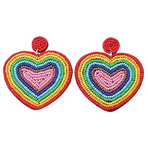 LGBT pride earrings with rainbow classic pride elements, bright color and adorable pattern makes you the center of the crowd, perfect jewelry choice for pride parade. pride earrings are made of quality bead and skin-friendly alloy, safe and hypoallergenic, lightweight and comfortable, can be worn for a long time without tiring your ears. Bohemian beaded earrings will add colorful elements to your daily look and can also add strong Pride Day atmosphere. Wear it and celebrate the Pride Month! Heart Beaded Earrings, Pride Party, Pride Earrings, Dangle Earrings Boho, Pride Day, Rainbow Jewelry, Pride Parade, Pride Gifts, Rainbow Earrings