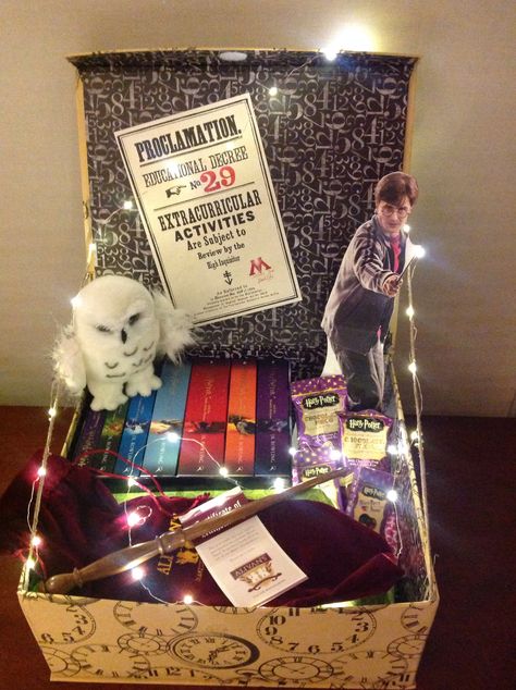 Harry Potter silent auction basket Harry Potter Gift Basket, Harry Potter Baby Gift, Harry Potter Presents, Silent Auction Basket, Harry Potter Gifts Diy, Harry Potter Valentines, Silent Auction Baskets, Harry Potter Gift, Cumpleaños Harry Potter