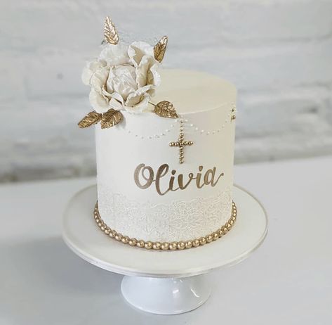 Bautizo Ideas Girl Cake, Baby Christening Cake Girl, Baptism Cake Girl Simple, Simple Communion Cakes, Simple First Communion Cake, Simple Confirmation Cakes, Holy Communion Cake Girl, Minimalist Baptismal Cake, Cake For Baptism Girl