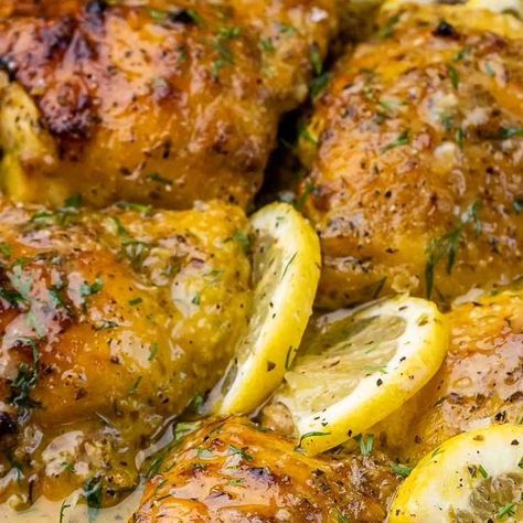 Oregano Recipes, Lemon Chicken Thighs, Bone In Chicken Thighs, Bone In Chicken, Healthier Options, Lemon Slices, Lemon Slice, Small Bowl, Beautiful Dishes