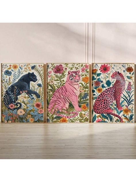 1 Pc Maximalist Wall Set, Modern Fashion Style Wall Art, Pink Tiger Wall Decor, Digital Wall Art, Colorful Poster, Trendy Poster ,Home Decor,No Frame Multicolor Modern   Fabric Animal,Plants Unframed Painting,Hanging Painting,Fabric painting   Home Decor, size features are:Bust: ,Length: ,Sleeve Length: Tiger Wall Decor, Artistic Room, Dramatic Walls, Maximalist Art, Tiger Wall Art, Maximalist Wall, Colorful Poster, Eclectic Wall Art, Wall Art Colorful