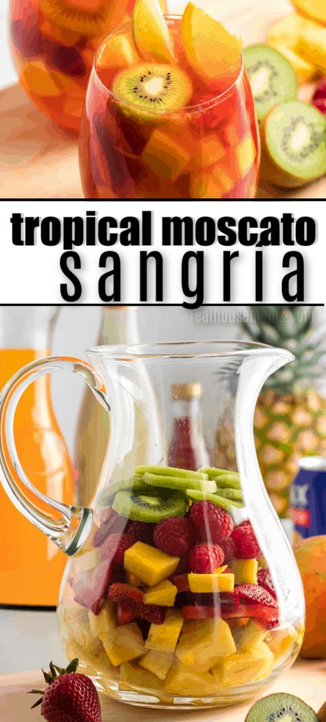 Fruit For Sangria, Party Sangria Recipes For A Crowd, Sangria Recipes Easy Moscato, Pitcher Sangria Recipe, Tropical Drinks Recipes Alcohol Pitcher, Summer Sangria Recipes For A Crowd, Easy Summer Sangria Recipes, Party Drinks Alcohol For A Crowd, Tropical Sangria Recipe