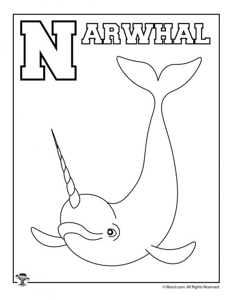 N is for Narwhal Narwhal Coloring Page, Narwhal Craft Preschool, Narwhal Craft, N Is For Narwhal, Arctic Activities, Aa Letter, Subbing Ideas, Narwhal Party, Ocean Craft