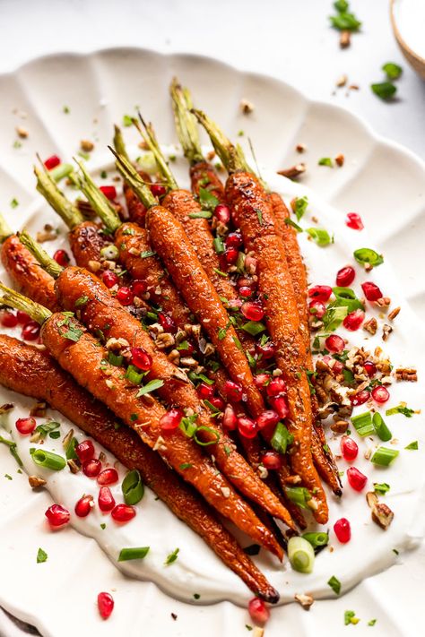 Cumin Roasted Carrots, Carrot Dishes, Oven Roasted Carrots, Cumin Spice, Spiced Carrots, Creamy Yogurt, Yogurt Sauce, Green Onion, Roasted Carrots