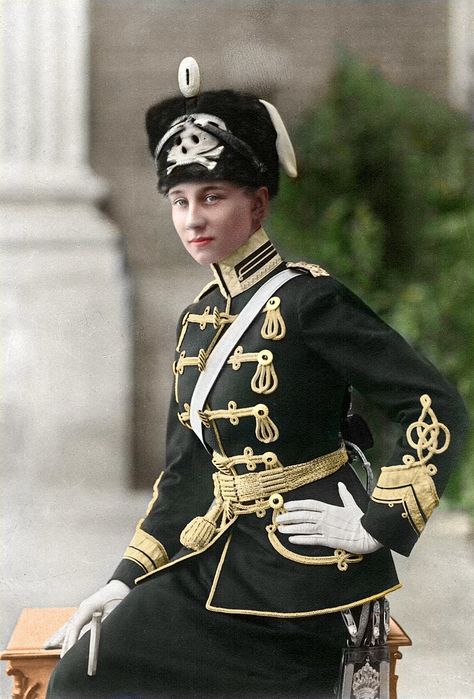 Princess Victoria Louise in 1909, as Honorary Colonel of the II. Prussian Life Hussars Regiment. Military Dress Uniform, Military Dress, German Uniforms, German History, European Royalty, Army Uniform, Princess Outfits, Princess Victoria, Vintage Portraits