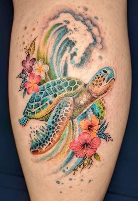 Sea Turtles Tattoos For Women, Large Sea Turtle Tattoo, Sea Turtle Tattoo For Women Sleeve, Sea Turtle Shoulder Tattoo, Turtle Anklet Tattoo, Plumeria Turtle Tattoo, Turtle Ocean Tattoo, Mermaid And Turtle Tattoo, Sea Turtle Ocean Tattoo