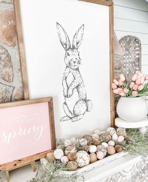 12 Timbers on Instagram: "it literally feels like JANUARY 74th! YES, we know it’s STILL JANUARY but we are dreaming of SPRING! SPRING coming soon…SPRING decor always on the website! Charity @houseonlouisemeadow . . . #twelvetimbers #12timbers #springmantel #springtime #bunnyart #easterdecor #springdecor #mantledecor #cottagesandbungalows #betterhomesandgardens #interiordesign #farmhouseliving #modernfarmhouse #modernfarmhousestyle #southernliving #farmhousedecor #modernfarmhouse #homedecor Easter Shelf Decor, Easter Fireplace Decor, Vintage Spring Aesthetic, Neutral Easter Decor, Vintage Spring Decor, Springtime Decor, Easter Mantle Decor, Easter Kitchen Decor, Spring Mantle Decor