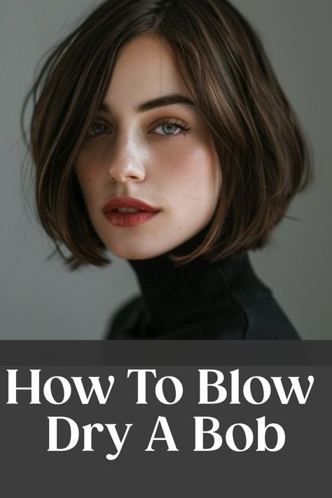 Woman with a stylish bob haircut demonstrates the outcome of blow-drying technique. How To Blow Dry Short Layered Hair, Blow Dry Bob For Volume, Blow Dry Short Hair For Volume, Blow Dry Bob, How To Blow Dry Hair For Volume, How To Blow Dry Hair, Blow Dry Hair For Volume, Bob Blowout, Diy Blowout