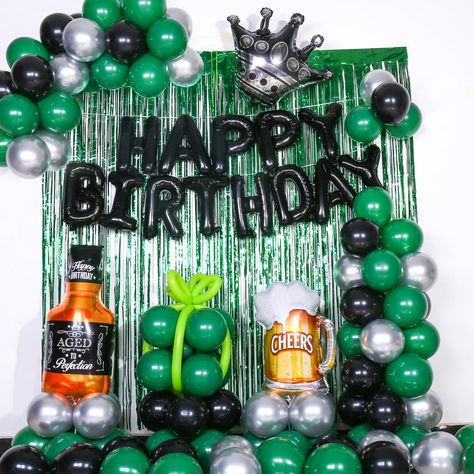 PRICES MAY VARY. 🍀【GREEN BLACK PARTY DECORATIONS】The design is so wonderful! This green birthday decorations color consists of vibrant green and mature and stable black, and has all the decorations needed for a birthday party, including green fringe curtains, black happy birthday banner, green silver and black balloons definitely worth the money! This green party decoration for everyone is definitely a good choice for men, women, girls, boys, husband, boyfriend, son,father birthday party decora Green Birthday Decorations For Man, Black And Green Birthday Decor, Green And Black Party Decorations, Boys 21st Birthday Ideas Decorations, Green Birthday Decor, Green And Black Party, Green Themed Birthday Party, Green Birthday Decorations, 21st Birthday Boy