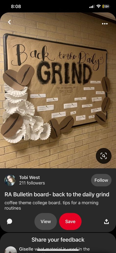 Back To The Daily Grind Bulletin Board, Key Club Bulletin Board, Sorority Bulletin Board Ideas, College Dorm Hall Themes, Big Bulletin Board Ideas, Welcome Back Bulletin Boards College, Ra Welcome Back Bulletin Boards, Dorm Bulletin Board Ideas, Dorm Hall Decorations