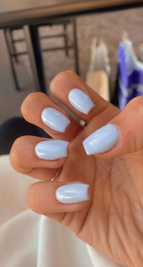 Pretty Short Nails Simple Blue, Pastel Blue Dip Powder Nails, Light Blue Nails Ideas Short, Light Blue Acrylic Nails Coffin Short, Nails 2023 Trends Light Blue, Cute Nails Acrylic Light Blue, Acrylic Nail Light Blue, Light Blue Fake Nails, Short Nails Acrylic Light Blue