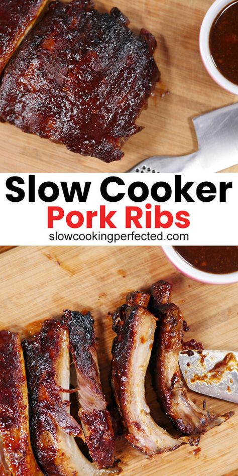 Sticky Ribs Recipe, Crockpot Pork Ribs, Cooking Pork Ribs, Slow Cooker Pork Ribs, Slow Cooker Ribs Recipe, Pork Rib Roast, Sticky Pork Ribs, Boneless Pork Ribs, Sticky Pork